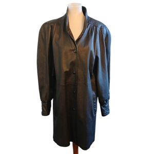 Vintage Women’s Black Leather Coat by KC Direct 3/4 Length Jacket Size Large